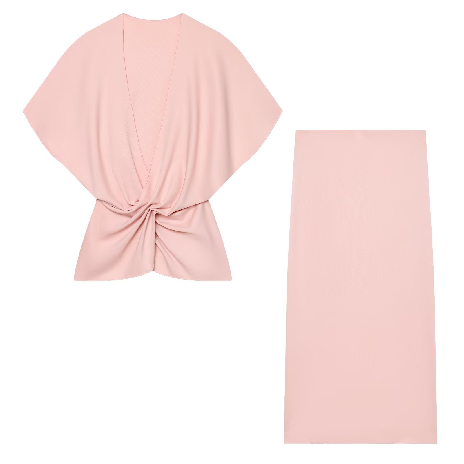 Formal Women'S Wear - 2026年 レディース エレガント ピンク ツーピースセット ディープV