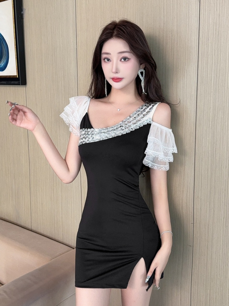 Wrap Dress Work - セクシーなレーススプライスショートラップアラウンドボトムドレスフットバスサウナスパ技術者作業服ハイウエストソフトポリエステルスプーン