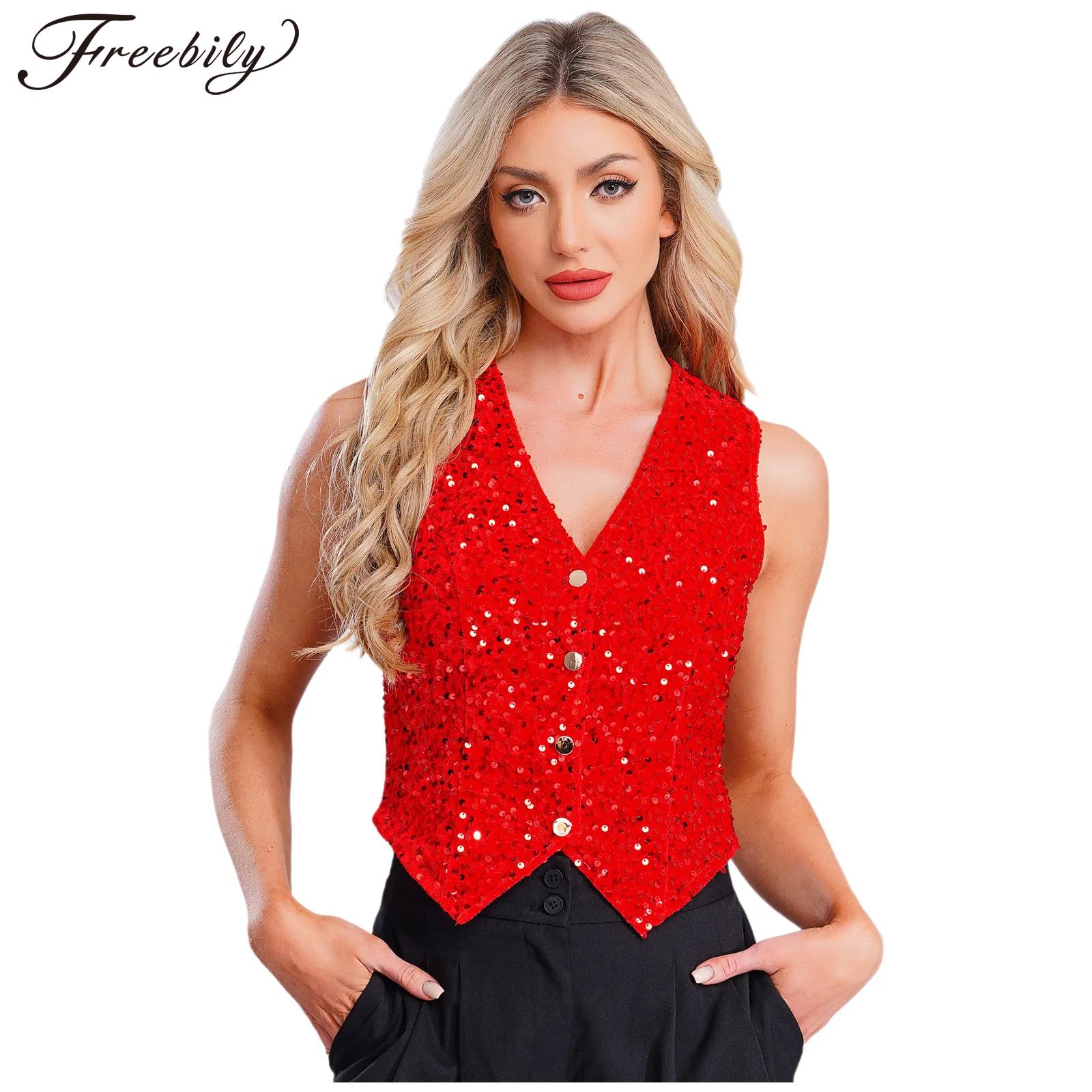 Women Formal Wear Vest - 女性用キラキラ輝くスパンコールベスト クリスマス カーニバルコスチューム フォーマル衣装 パフォーマンスコスチューム カクテルパーティーウェア