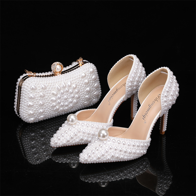 Women'S Formal Wear For Wedding - 女性用バッグと靴のセット パールウェディングシューズ ホワイトベージュ ハイヒール エレガントラグジュアリーデザイナーパーティーシューズ 2025
