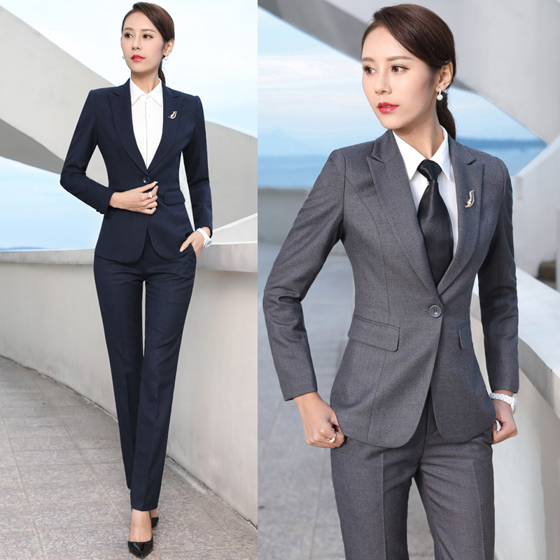 Women Formal Wear Korean - 春と秋韓国語バージョンビジネス着用スリムスーツ長袖無地スーツオフィスインタビュースーツスーツ