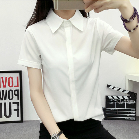 Women Formal Wear Korean - 白いゆったりとした半袖シャツ、女性用、夏物、韓国風、大きいサイズ、学生用、フォーマル、カジュアル、オフィスウェア、襟付き、ボタンアップ