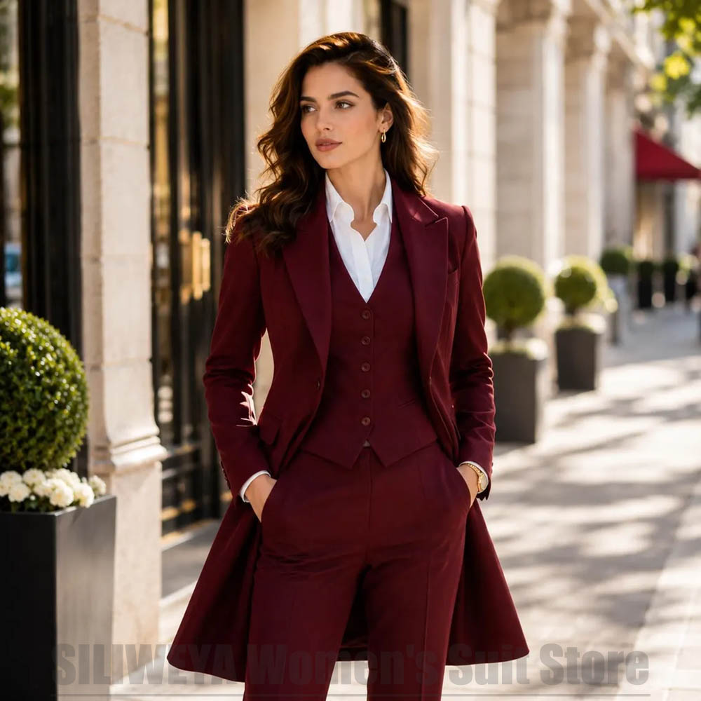 Women Formal Wear Blazers - ファッショナブルな女性用3ピーススーツ、エレガントなピークドラペル、シングルブレスト、ロングブレザー、ベスト、パンツ、フォーマル、オフィス、カジュアル、パーティー向けの服装
