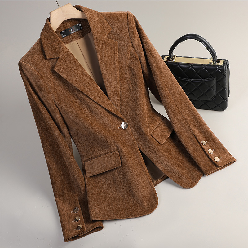 Women Formal Wear Blazers - イエローゴールドベルベットブレザー女性秋冬カジュアルスーツファッションオフィスレディースブレザービジネスワークウェアフォーマルジャケットコート