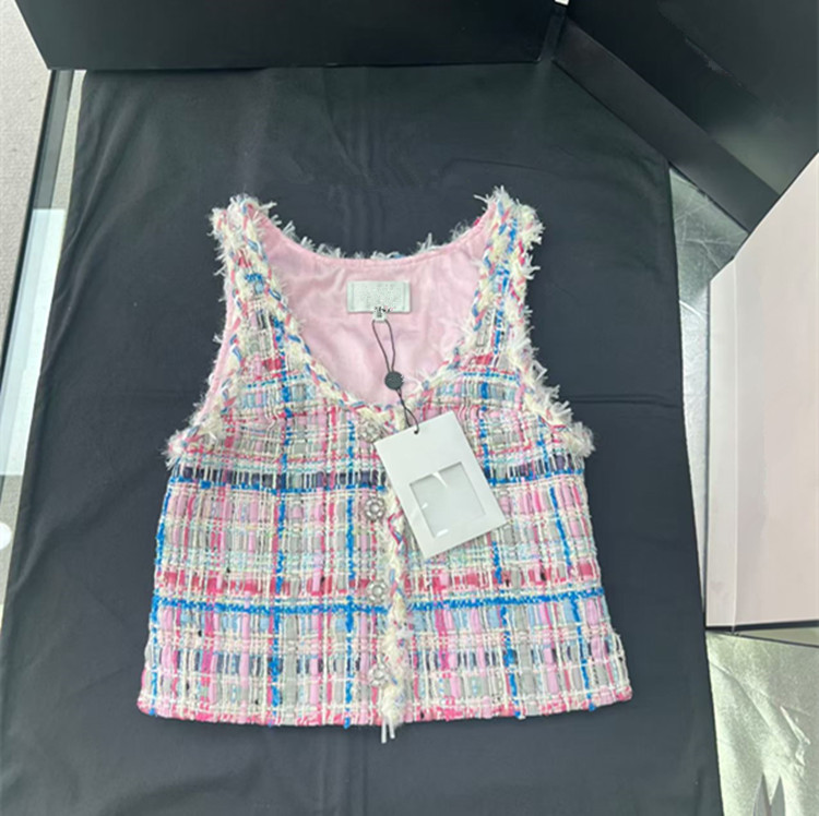 Silk Blouse Button - カスタマイズ可能なヨーロッパ女性ファッション2026春新作コレクション ノースリーブ カラフル織りツイードブラウスとスカートのファッションセット