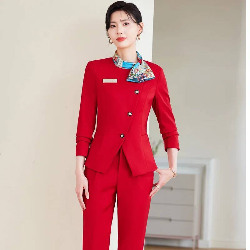 Women Formal Wear Blazers - プラスサイズのフォーマルでエレガントなスタイルのパンツスーツ、女性用ビジネスワークウェア、秋冬プロフェッショナルキャリア面接用トラウザーズセット