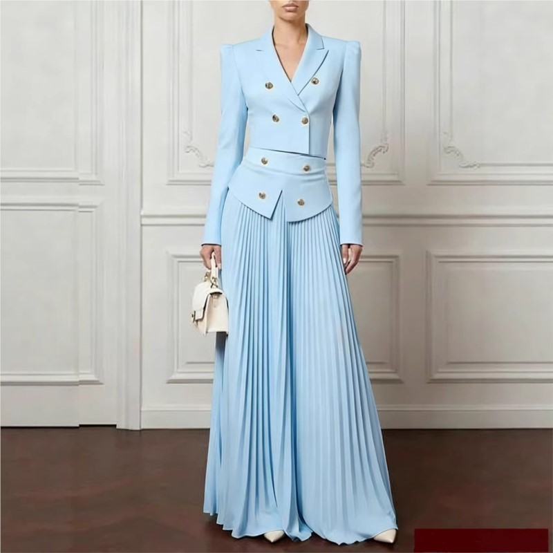 Formal Women'S Wear - エレガントな気質の2ピースセット、ラペルボタンブレザーコートジャケット＆プリーツスカートスーツ、女性用ソリッドスーツ、オフィスレディー向け衣装