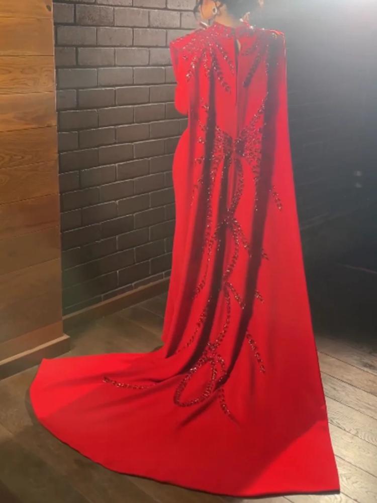 Women Formal Wear Dress - カスタマイズされたサウジアラビアのイスラム教徒の赤い長袖イブニングドレスハイネックビーズ女性特別な日のパーティードレスページェントウェア