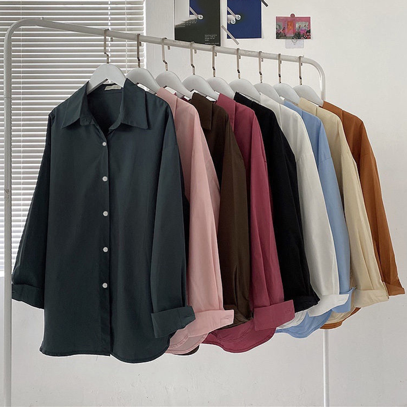 Silk Blouse Button - 固体長袖ルーズシャツとブラウスアウター女性トップカジュアルフレンチシングルブレスト春シンプルなトレンド服ヴィンテージ