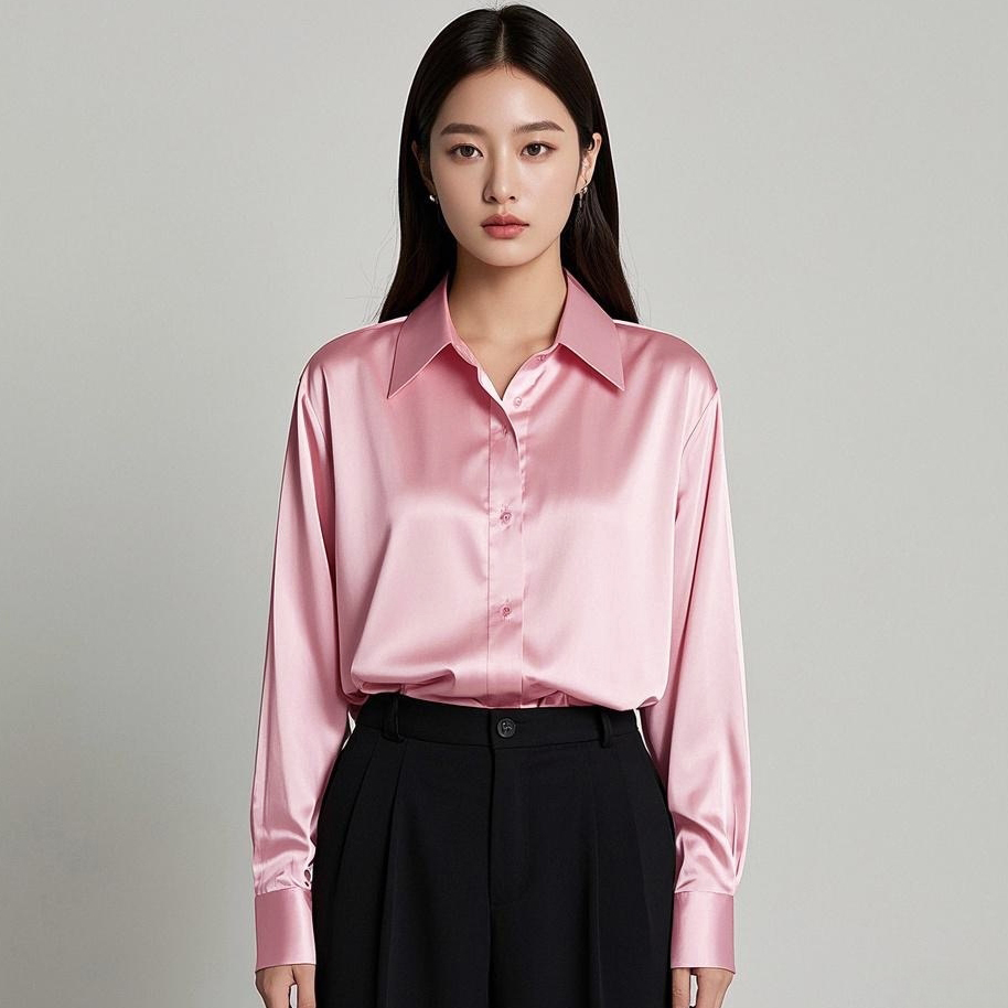 Silk Blouse Button - 韓国オフィスレディトレンドカジュアルシャツエレガントなブラウス女性のためのサテンマルチカラーベーシックスリムシャツ固体オールマッチトップフレンチ新