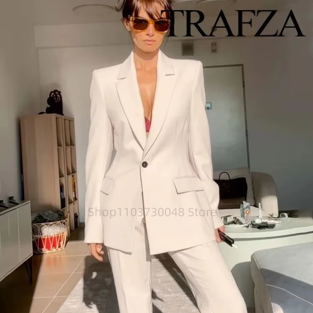 Women Formal Wear Blazers - ファッションオフィスレディースブレザーとパンツスーツフォーマルホワイト/レッド女性ジャケットズボン女性ビジネスワークウェア2ピース女性セット