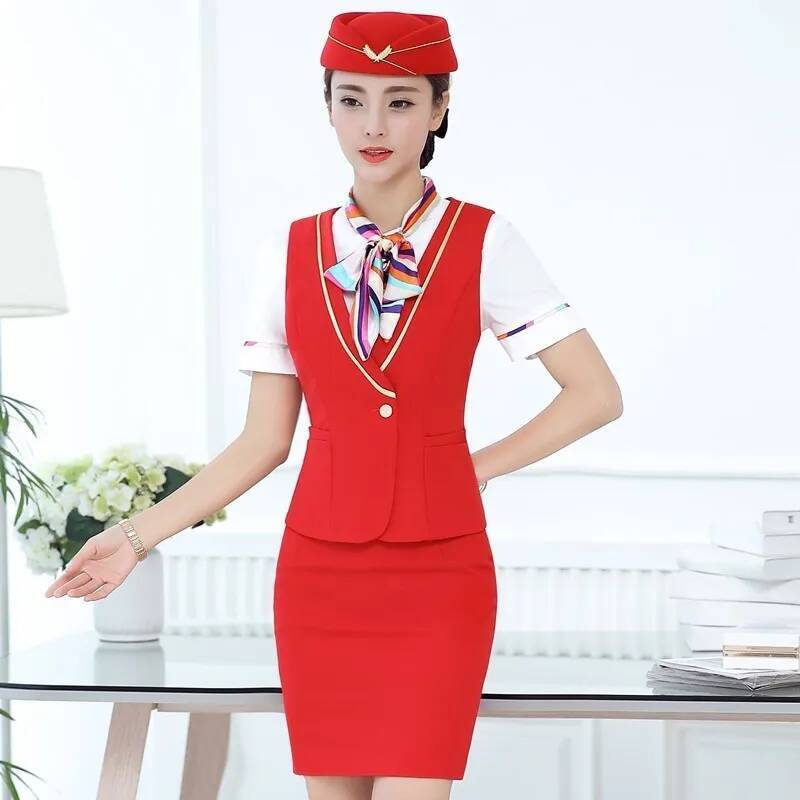 Women Formal Wear Vest - フォーマルな女性用ビジネススーツ、トップスとスカート付き、レディースオフィスワークウェア、ベスト＆ジレセット、OLブレザー、エアスチュワーデスセット