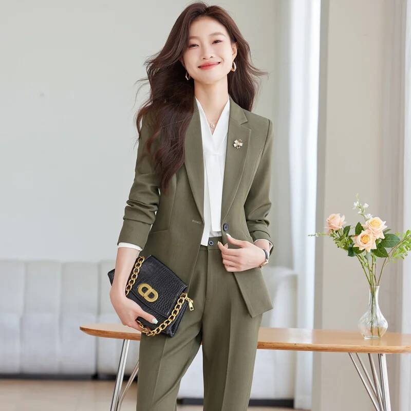 秋冬フォーマル制服スタイルパンツスーツ、パンツとジャケット付 - Formal Winter Wear Women Jacket のレビューと価格