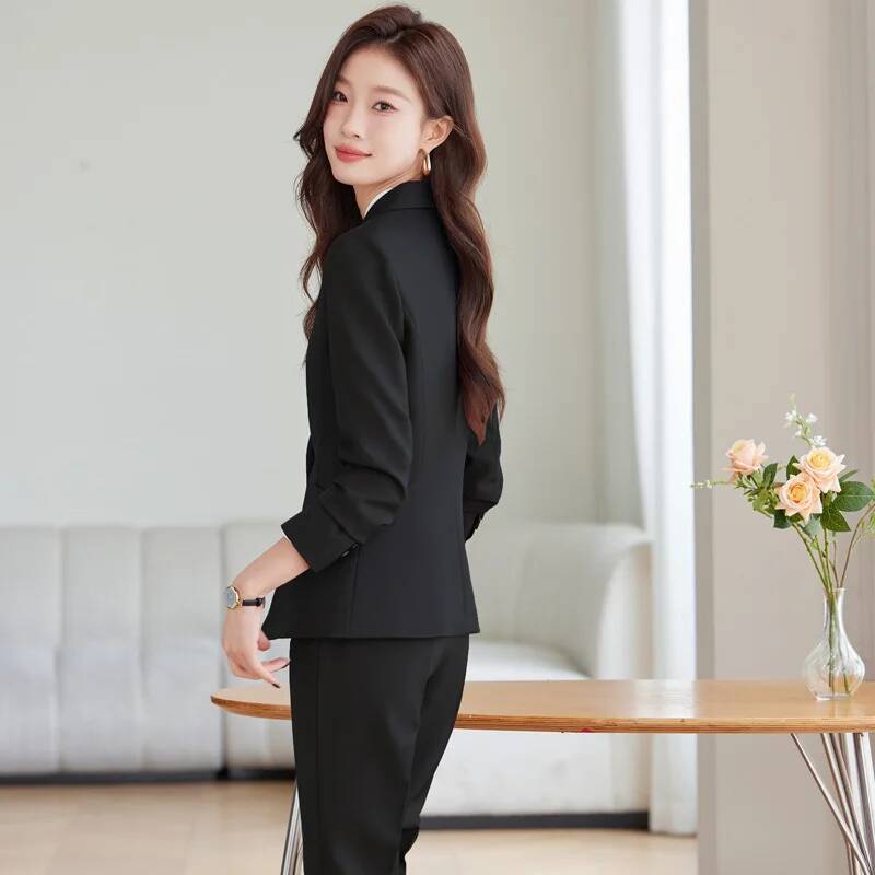 秋冬フォーマル制服スタイルパンツスーツ、パンツとジャケット付 - Formal Winter Wear Women Jacket のレビューと価格