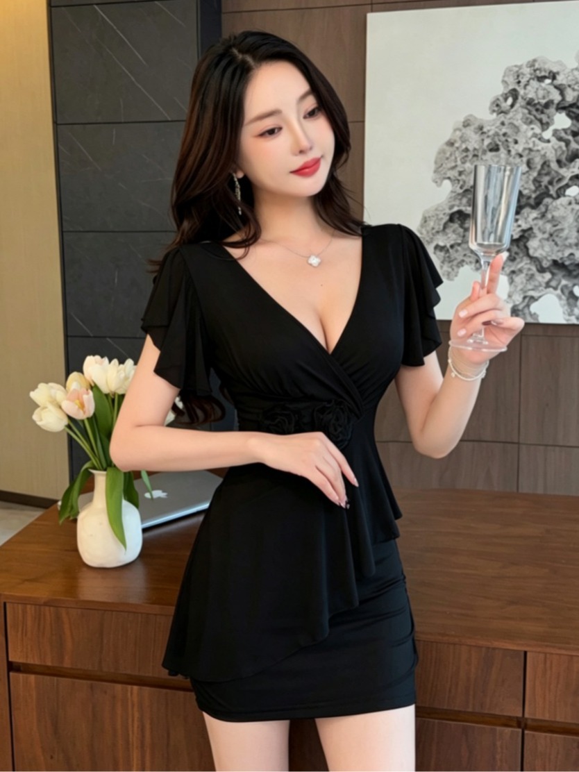 セクシーな V ネックローチェストメッシュラップショートベー - Wrap Dress Work のレビューと価格