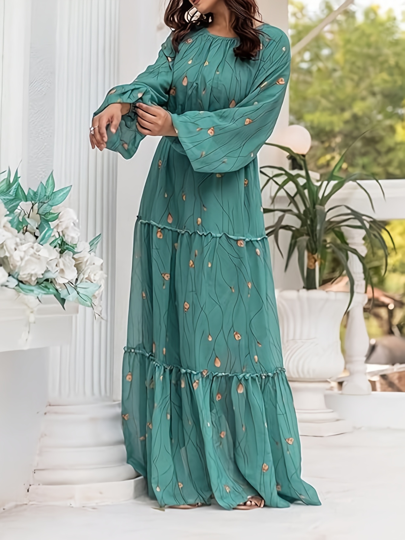 エレガントな中東風グリーンフォレストレトロ長袖ラウンドネック - Women'S Green Formal Wear のレビューと価格
