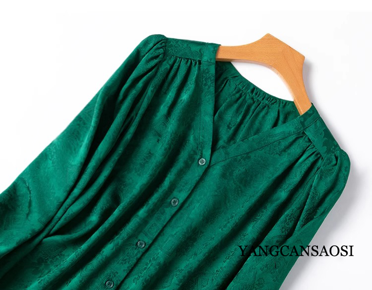 2026 女性のレトロ春新作ジェイドグリーン 100% 天然 - Silk Blouse Button のレビューと価格