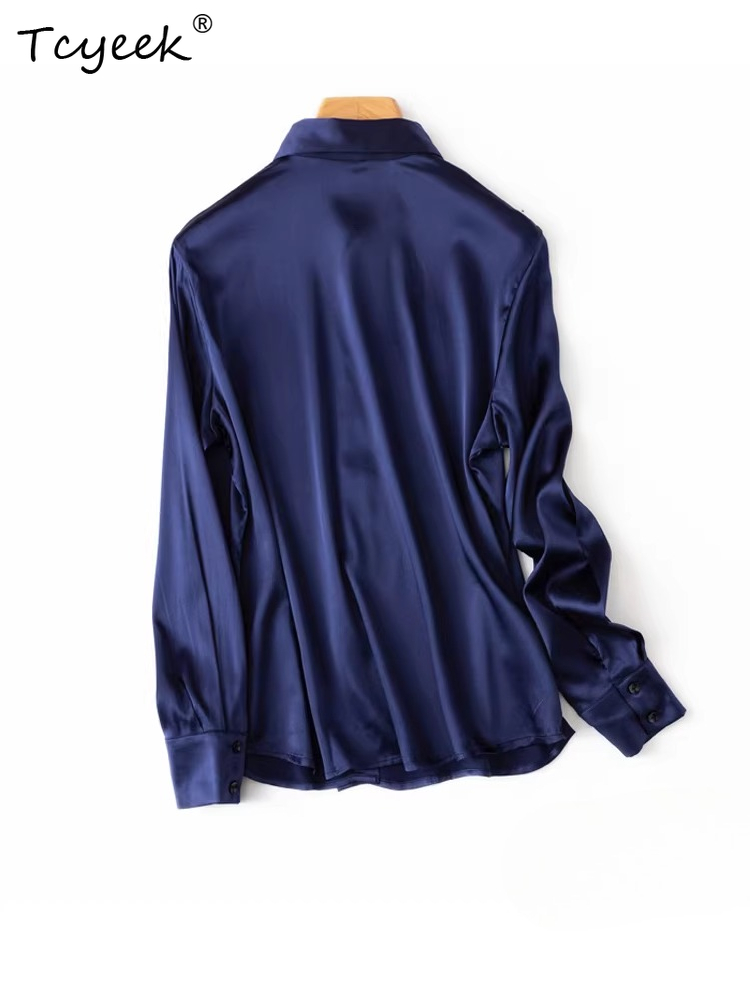 Tcyeek 93% 桑シルクレディーストップスエレガントな - Silk Blouse Button のレビューと価格