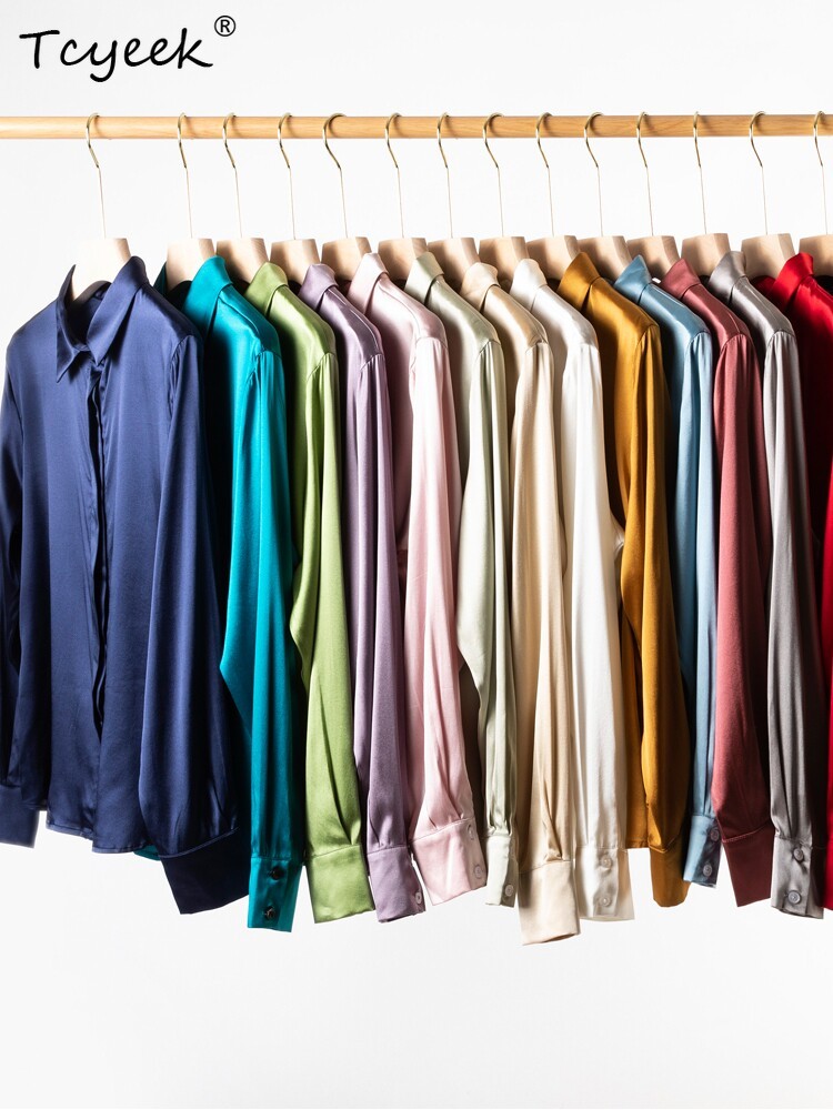 Tcyeek 93% 桑シルクレディーストップスエレガントな - Silk Blouse Button のレビューと価格