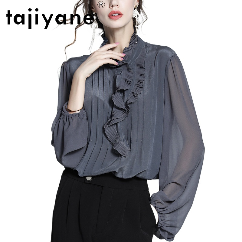 TAJIYANE 100% 桑シルクブラウス女性高級フリルレ - Silk Blouse Button のレビューと価格