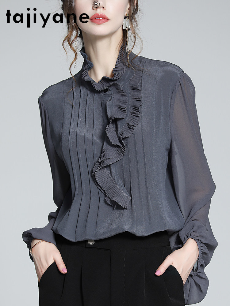 TAJIYANE 100% 桑シルクブラウス女性高級フリルレ - Silk Blouse Button のレビューと価格