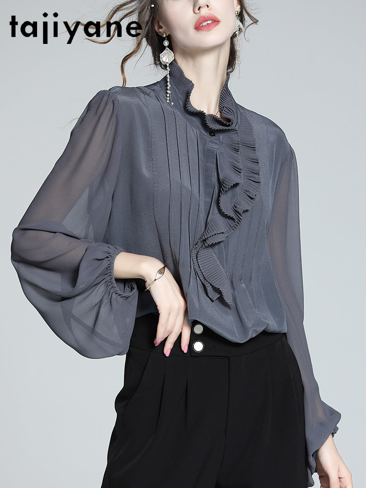 TAJIYANE 100% 桑シルクブラウス女性高級フリルレ - Silk Blouse Button のレビューと価格