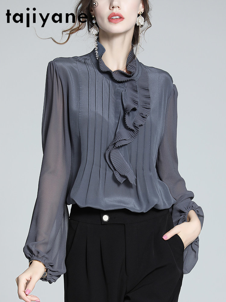 TAJIYANE 100% 桑シルクブラウス女性高級フリルレ - Silk Blouse Button のレビューと価格