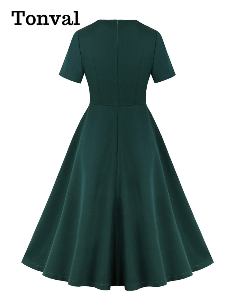 Tonval 恋人ネックシャーリングハイウエストスイングドレ - Women'S Green Formal Wear のレビューと価格