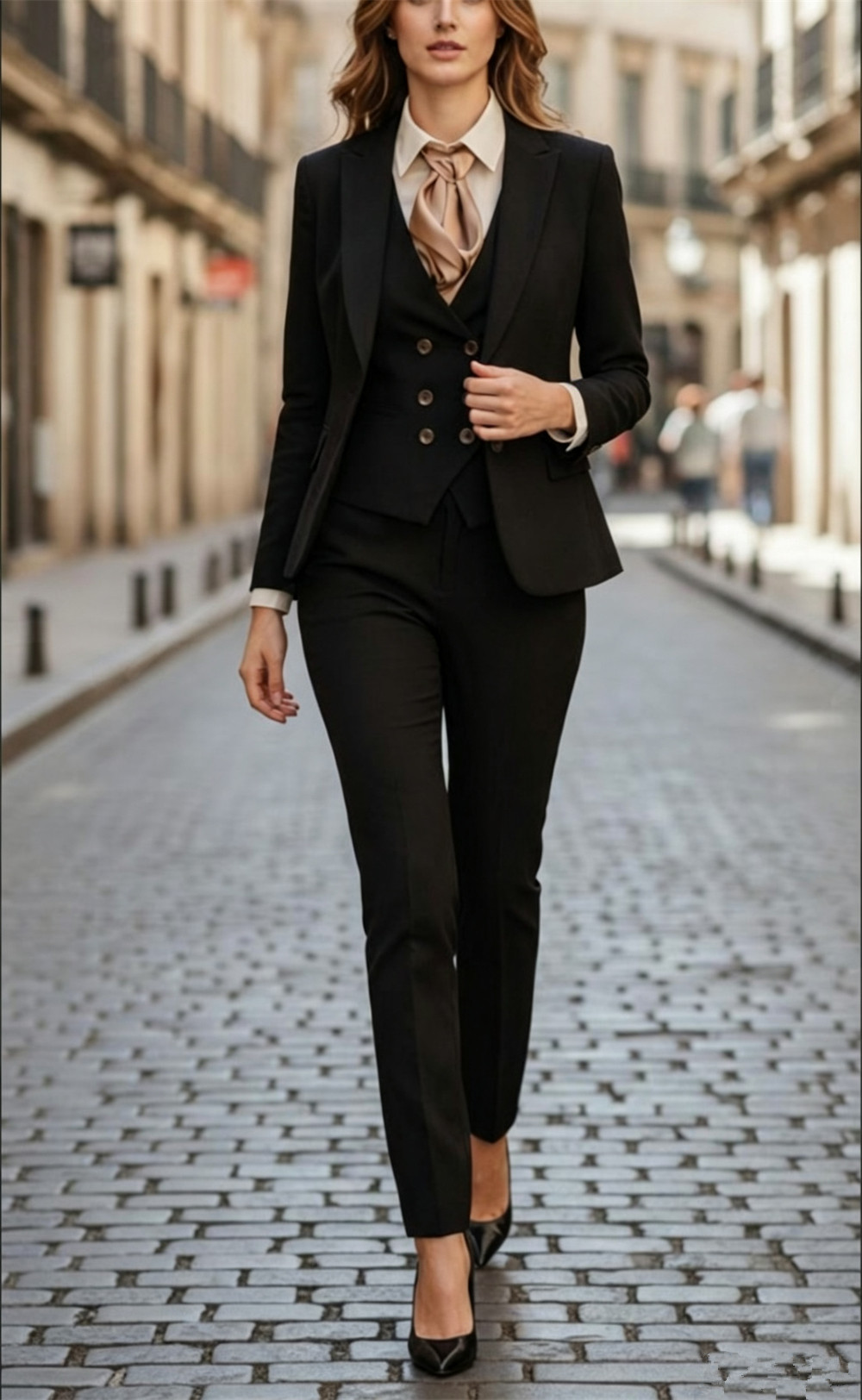 女性用ブラック3ピーススーツセット高級仕立てブレザーベストと - Women Formal Wear Vest のレビューと価格