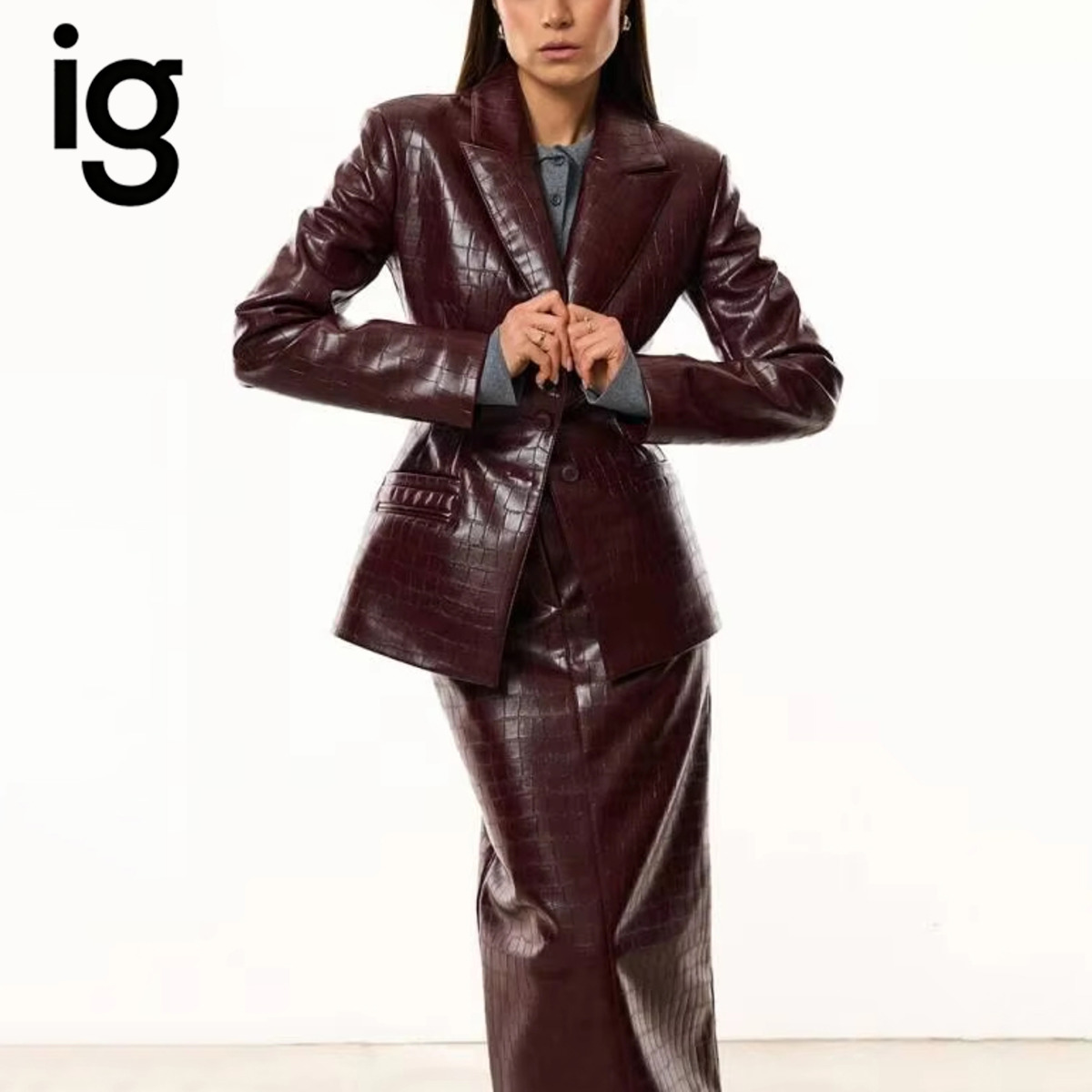 IG レディース バーガンディ クロコダイル柄 フェイクレザ - Formal Women'S Wear のレビューと価格