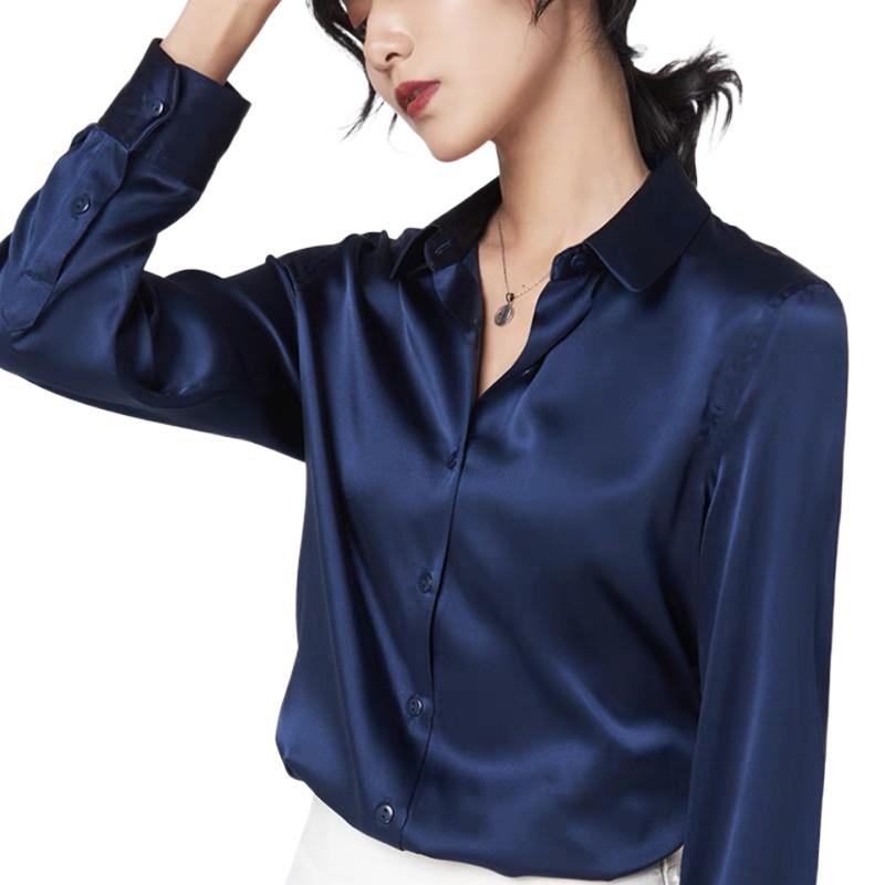 エレガントなサテン長袖ブラウス レディース 2025 ヴィン - Silk Blouse Button のレビューと価格