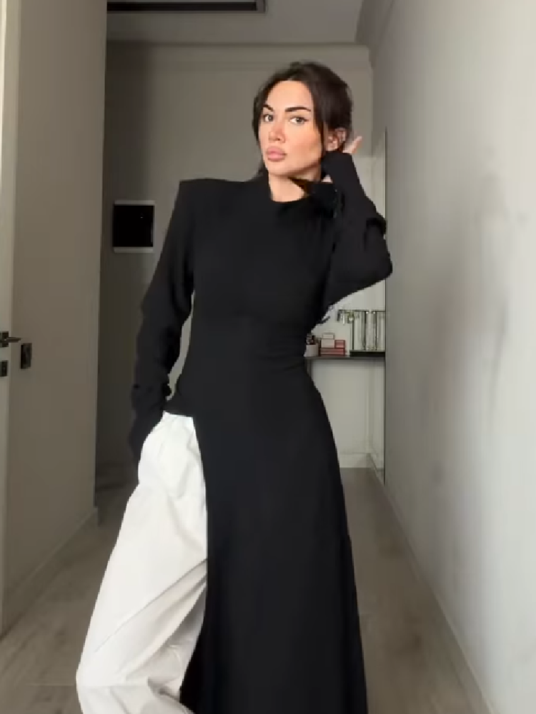 レディース エレガント ハイネック 長袖 マキシ丈ワンピース - Women'S Office Formal Wear For Ladies のレビューと価格