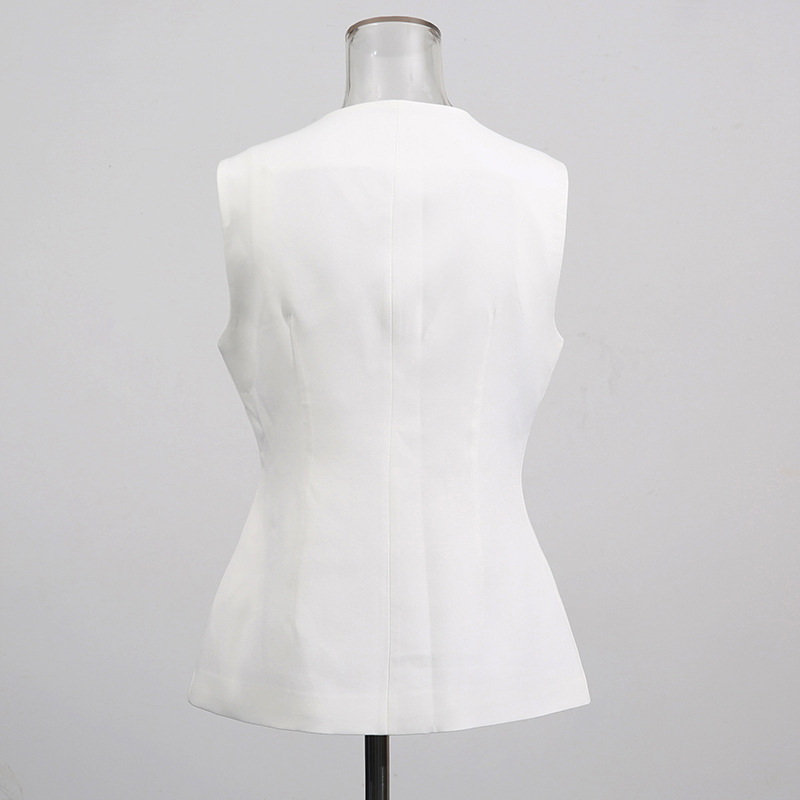 ホワイト O ネック ベスト ゴールデン スペシャル ボタン - Women Formal Wear Vest のレビューと価格