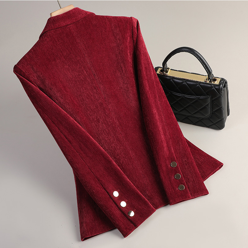 イエローゴールドベルベットブレザー女性秋冬カジュアルスーツフ - Women Formal Wear Blazers のレビューと価格