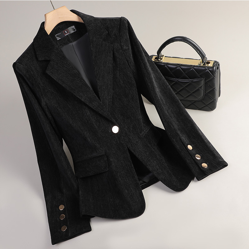 イエローゴールドベルベットブレザー女性秋冬カジュアルスーツフ - Women Formal Wear Blazers のレビューと価格