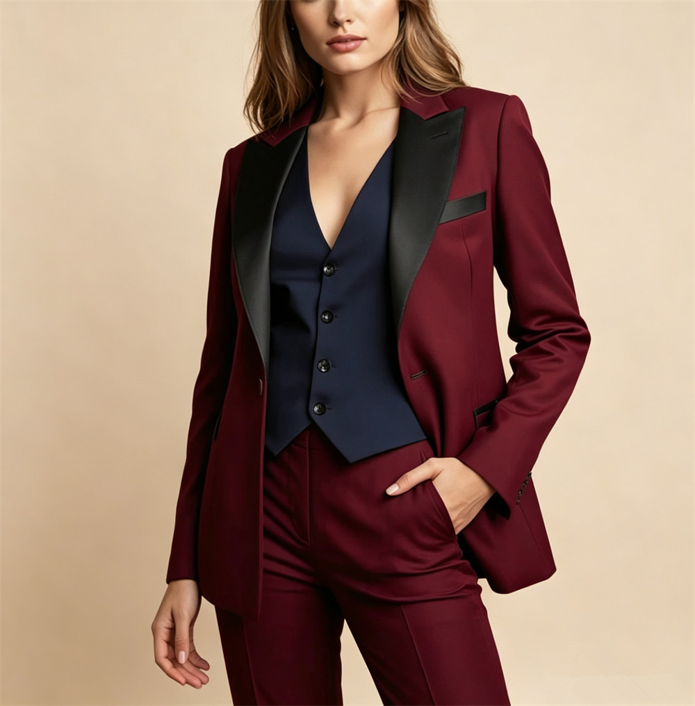 エレガントなバーガンディレディーススーツ3ピーススーツ公式衣 - Women Formal Wear Vest のレビューと価格