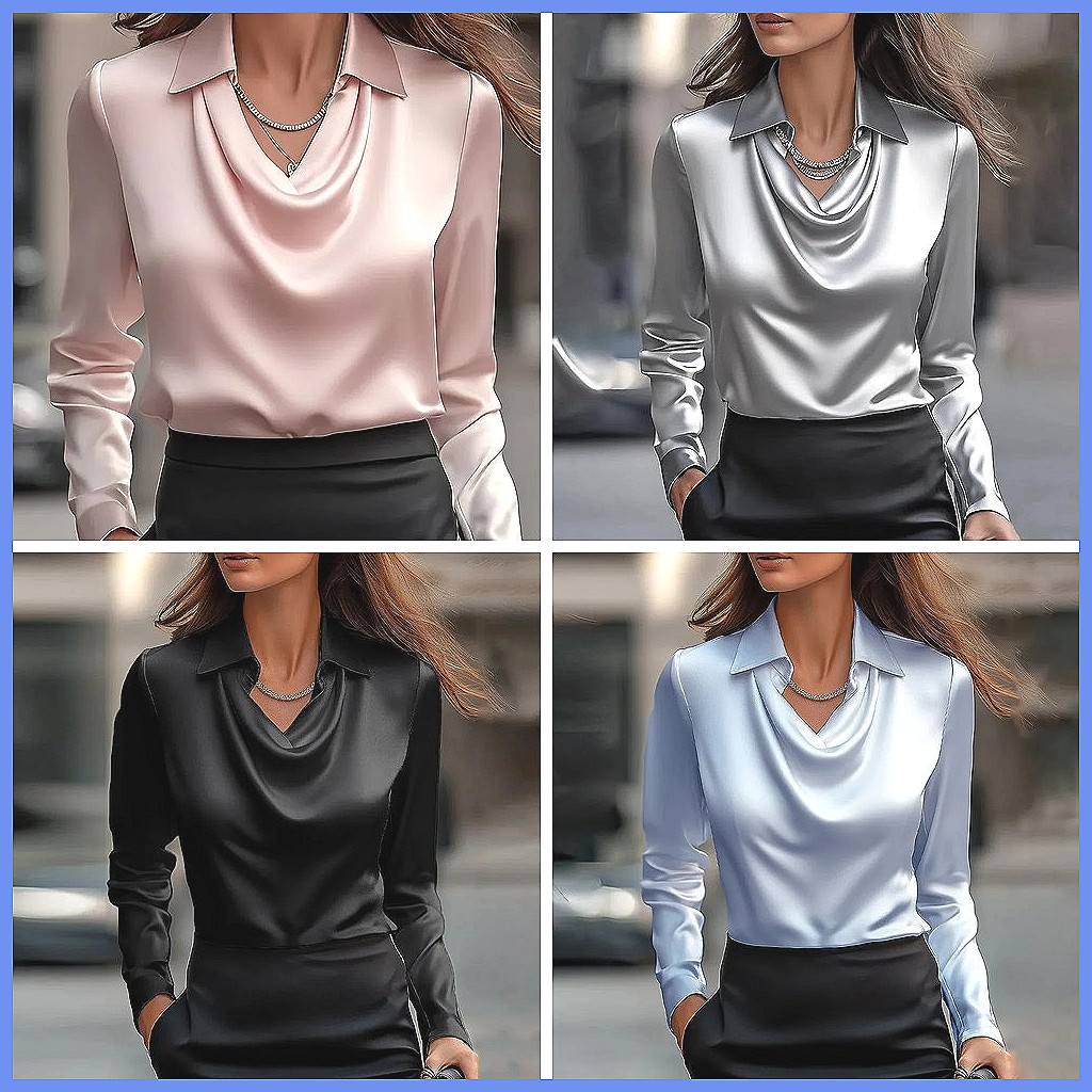 ヴィンテージサテンブラウス レディース 長袖 エレガントシル - Silk Blouse Button のレビューと価格