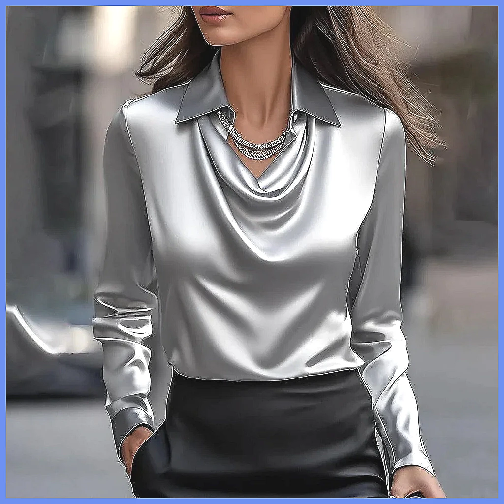 ヴィンテージサテンブラウス レディース 長袖 エレガントシル - Silk Blouse Button のレビューと価格