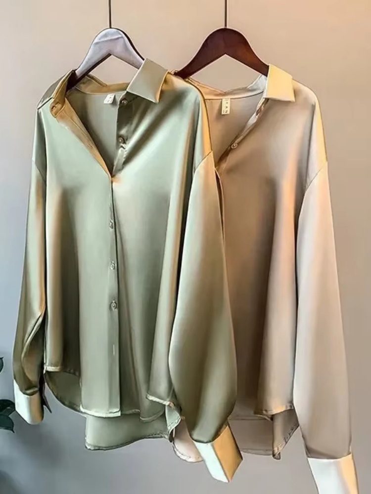 2026 エレガントサテンルーズ女性用シャツ 春 ターンダウ - Silk Blouse Button のレビューと価格