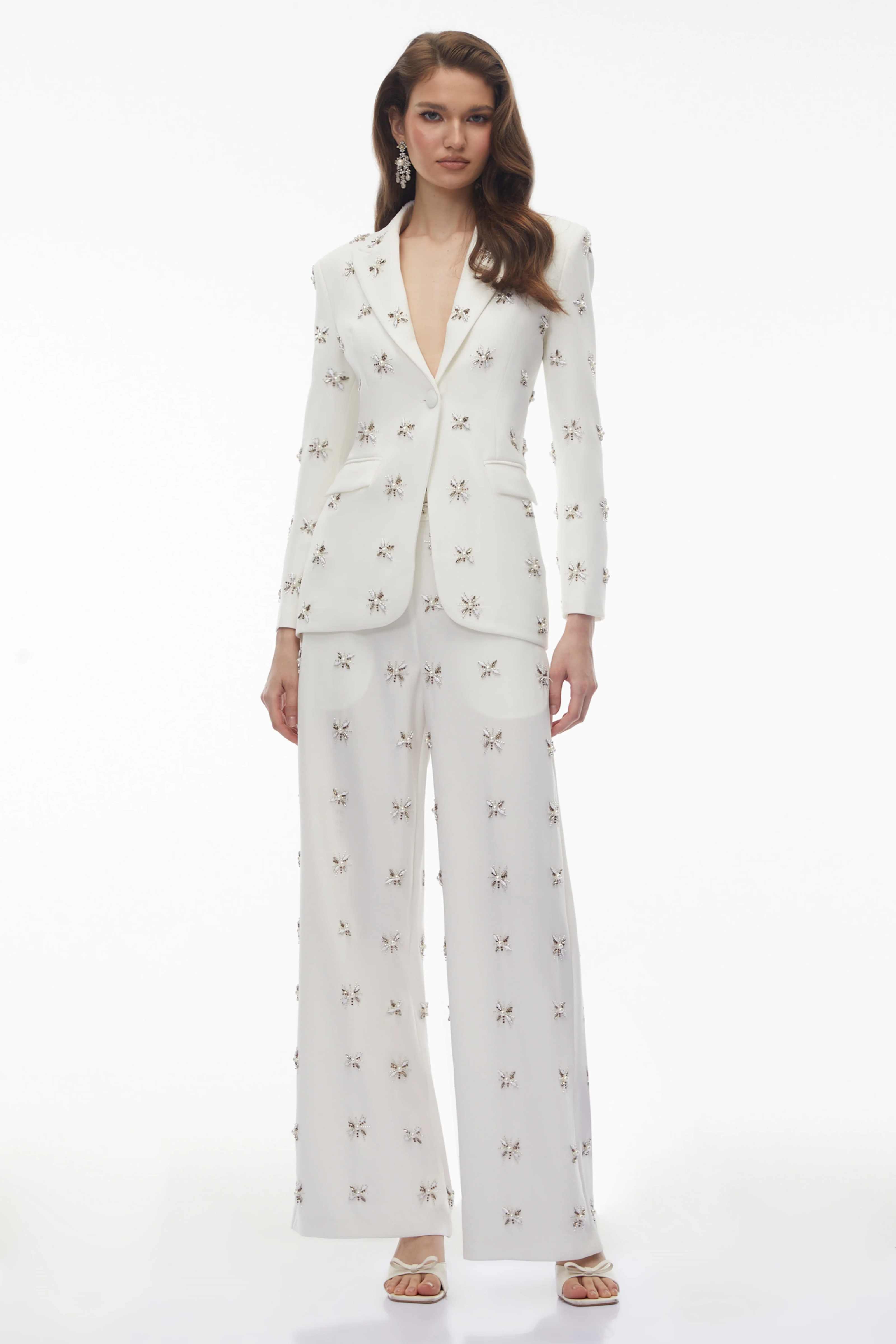エレガントな女性用2ピーススーツ、クリスタルビーズ付きノッチ - Formal Gala Wear Women のレビューと価格
