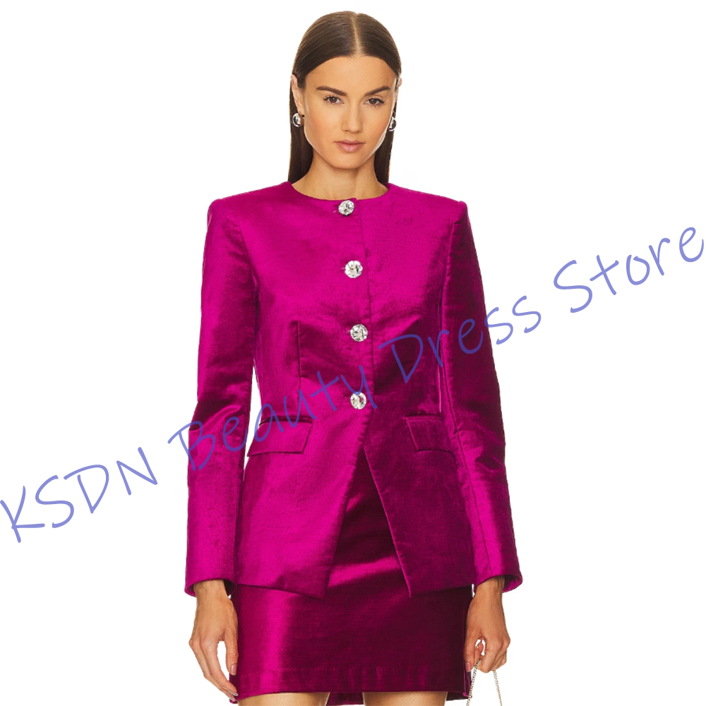 シックな女性用シングルブレストスーツ ホットピンクサテン ツ - Women Formal Wear With Skirt のレビューと価格