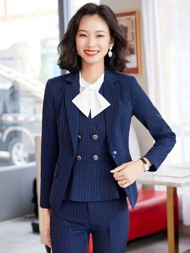ファッションストライプ柄フォーマルビジネススーツ女性用プロフ - Women Formal Wear For Interview のレビューと価格