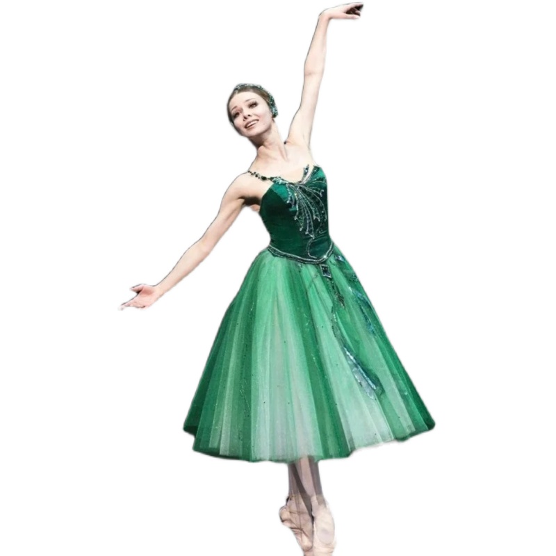 子供バレエスカート白鳥の湖パフォーマンスドレスグリーンベレッ - Women'S Green Formal Wear のレビューと価格
