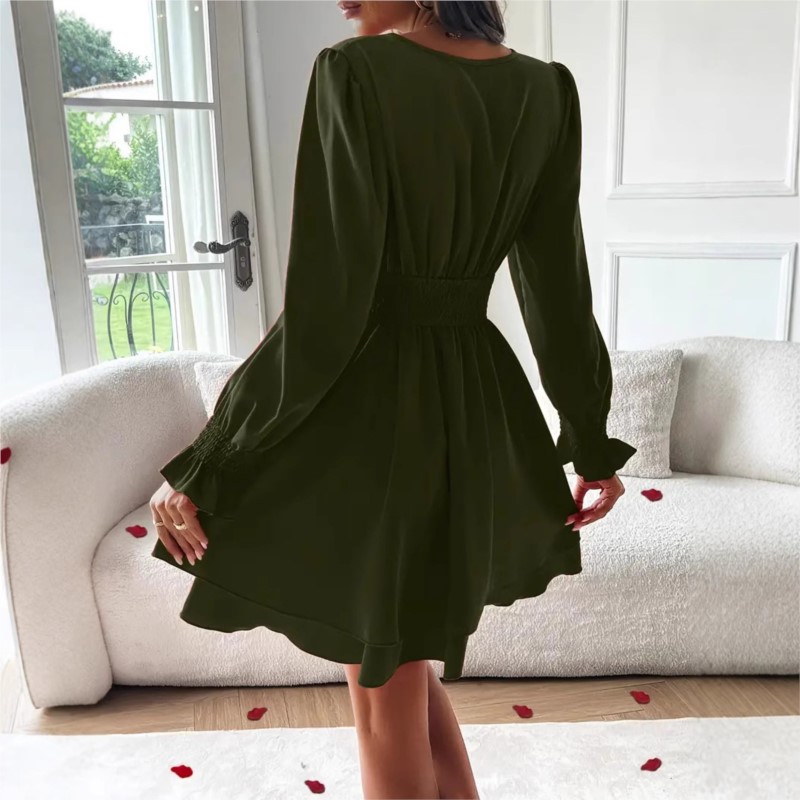 2025年 レディース服 Vネック ランタン袖 ラップミニド - Wrap Dress Work のレビューと価格