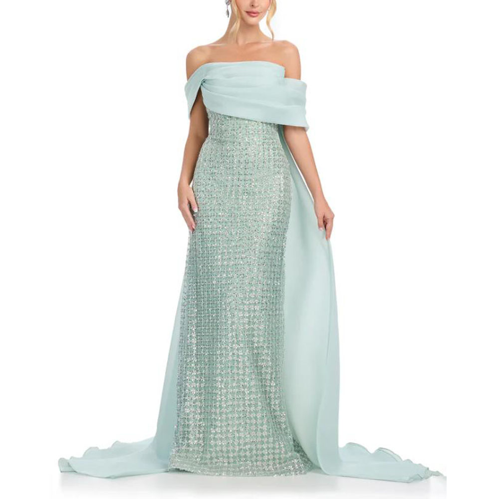 カスタマイズされたグリッターイブニングドレスオフショルダート - Women Formal Wear Dress のレビューと価格