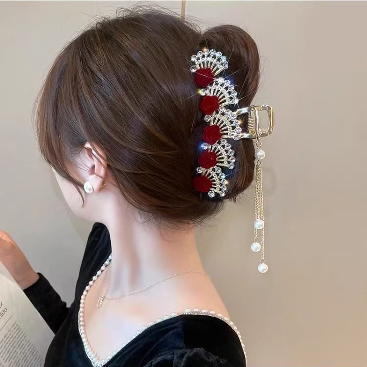 ヴィンテージレッドフローラルラインストーンヘアクリップ（女性 - Formal Wear Hairstyles For Women のレビューと価格