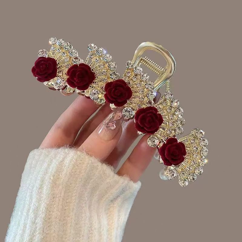 ヴィンテージレッドフローラルラインストーンヘアクリップ（女性 - Formal Wear Hairstyles For Women のレビューと価格