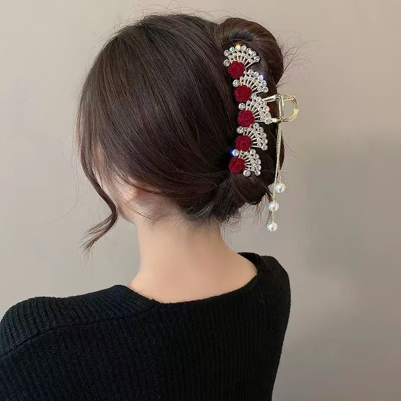 ヴィンテージレッドフローラルラインストーンヘアクリップ（女性 - Formal Wear Hairstyles For Women のレビューと価格