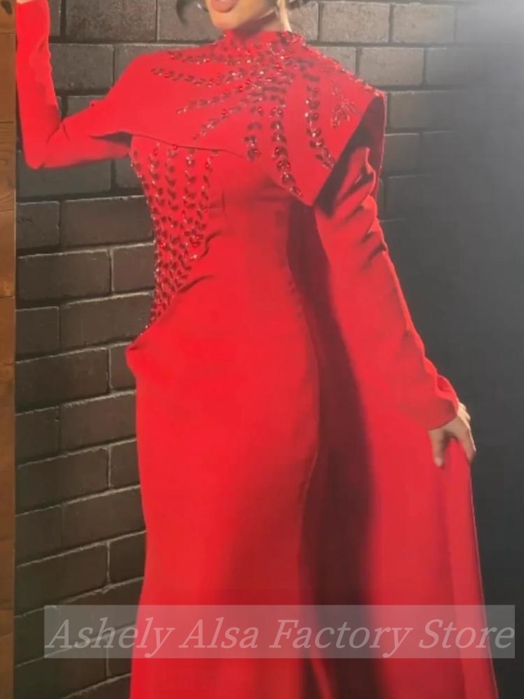 カスタマイズされたサウジアラビアのイスラム教徒の赤い長袖イブ - Women Formal Wear Dress のレビューと価格