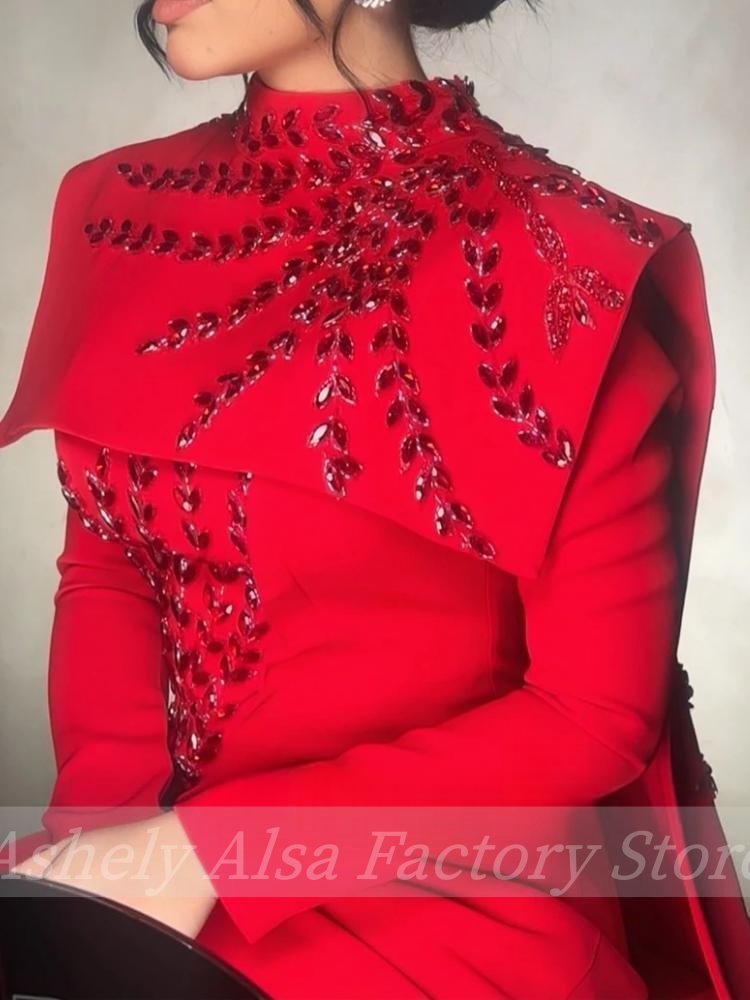 カスタマイズされたサウジアラビアのイスラム教徒の赤い長袖イブ - Women Formal Wear Dress のレビューと価格